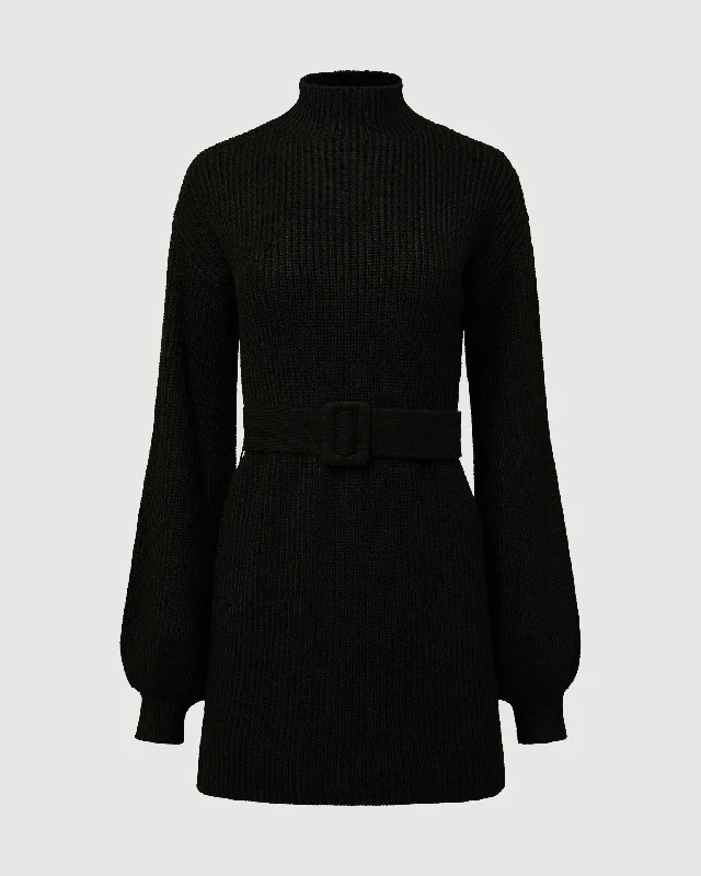 Rachel Parcell | Mock Neck Belted Sweater Dress | Black