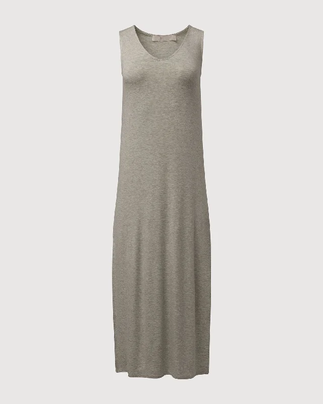 Rachel Parcell | V-neck Muscle Midi Dress | Lt Heather Grey