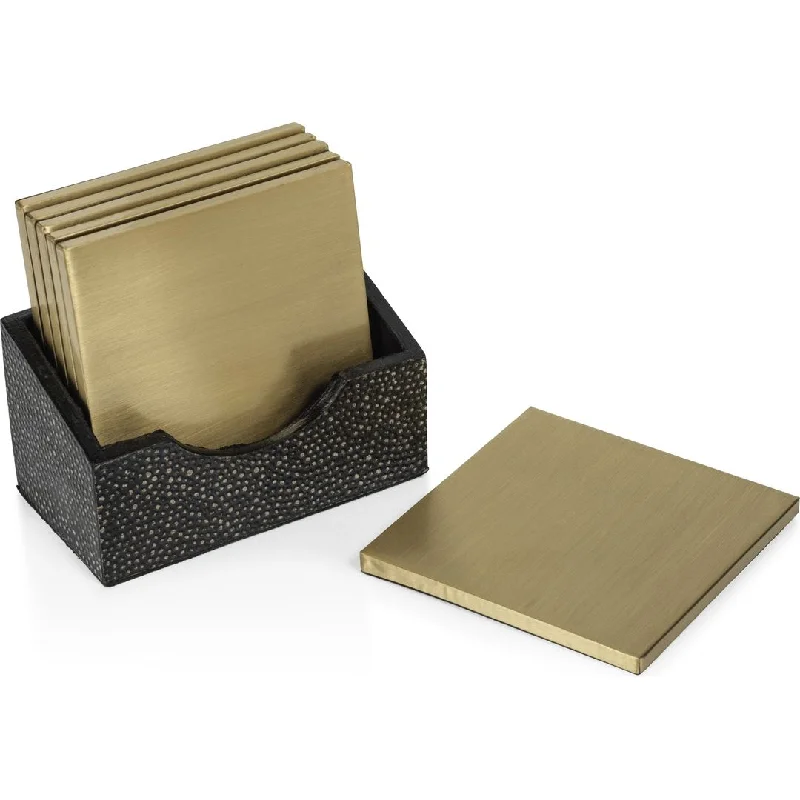 Norbury 6-Piece Set Shagreen Leather Coaster with Case Holder