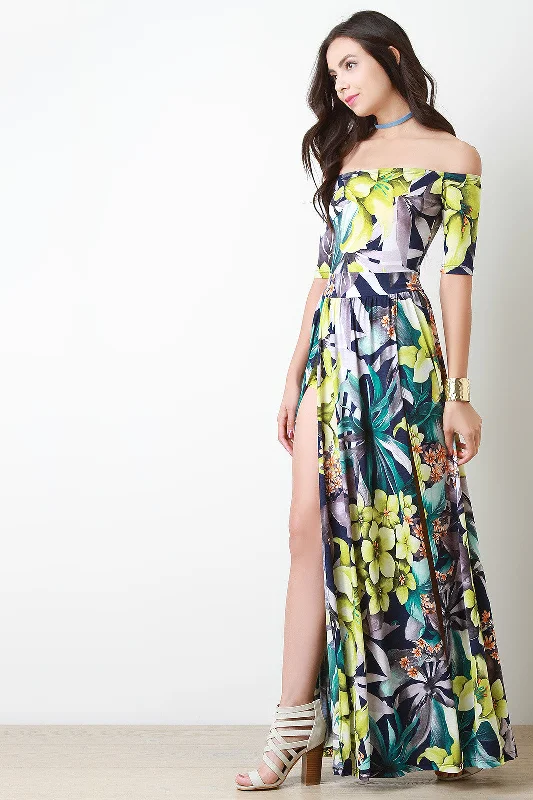 Off The Shoulder High Slit Floral Maxi Dress