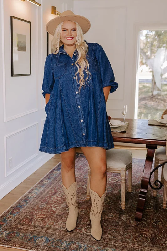 Gather Together Denim Mini Dress Curves