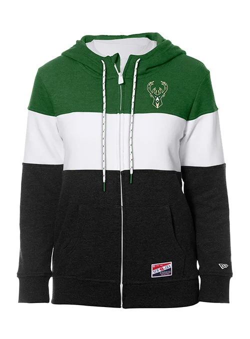 Women's New Era Milwaukee Bucks Tri-Color Full Zip Hooded Sweatshirt