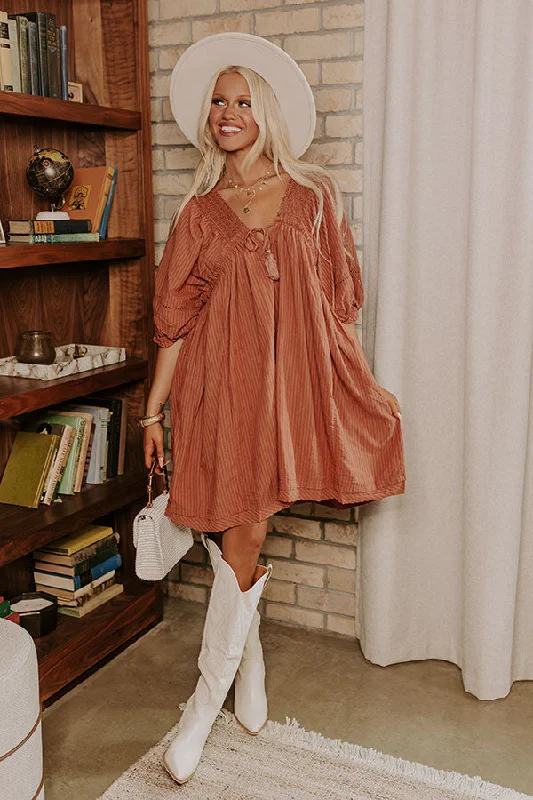 Writers Retreat Babydoll Dress In Rust