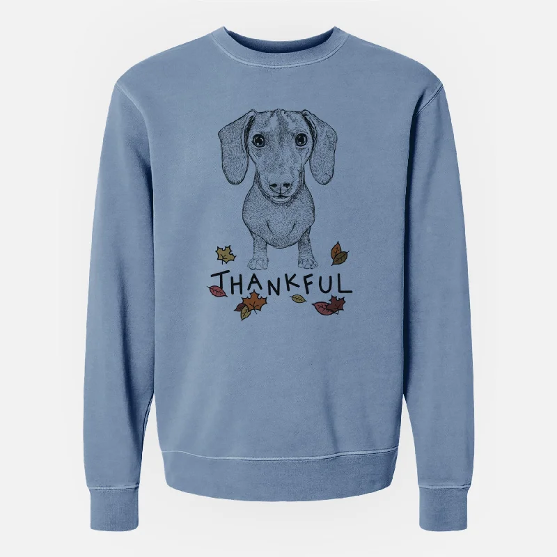 Thankful Ernie the Mini Dachshund - Unisex Pigment Dyed Crew Sweatshirt