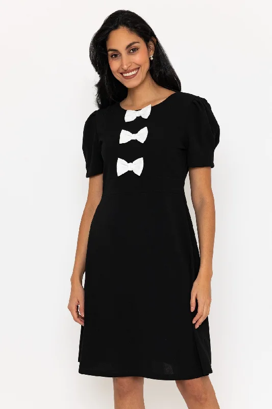 Black & White Contrast Bow Knee Length Dress