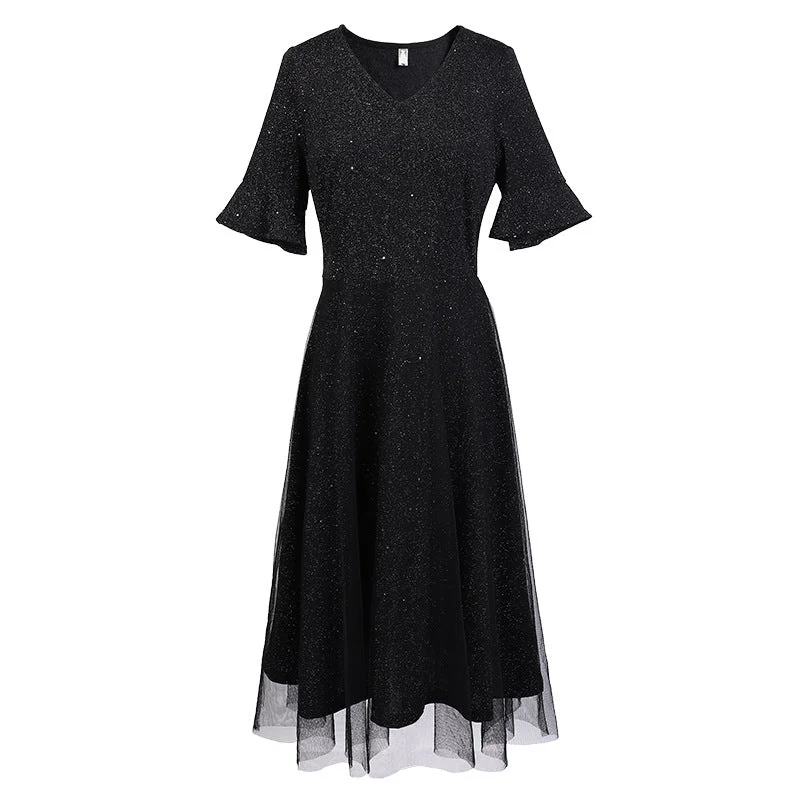 Plus Size Shimmer Tulle Wrap Short Sleeve Dress