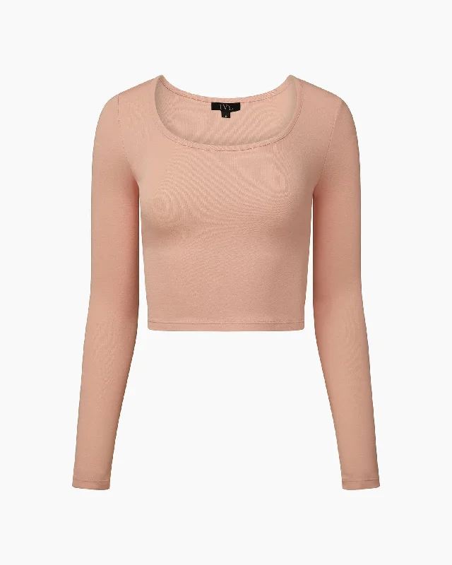 IVL Collective | Long Sleeve Cropped Scoop Neck Top | Soft Peach