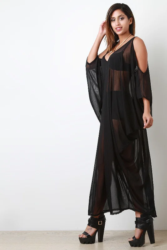 Mesh Cold Shoulders Maxi Overlay Dress