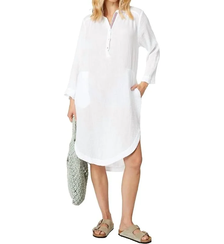 Long Sleeve Shirttail Dress In White