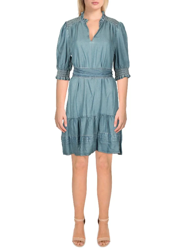 Womens Tiered Knee Length Shift Dress