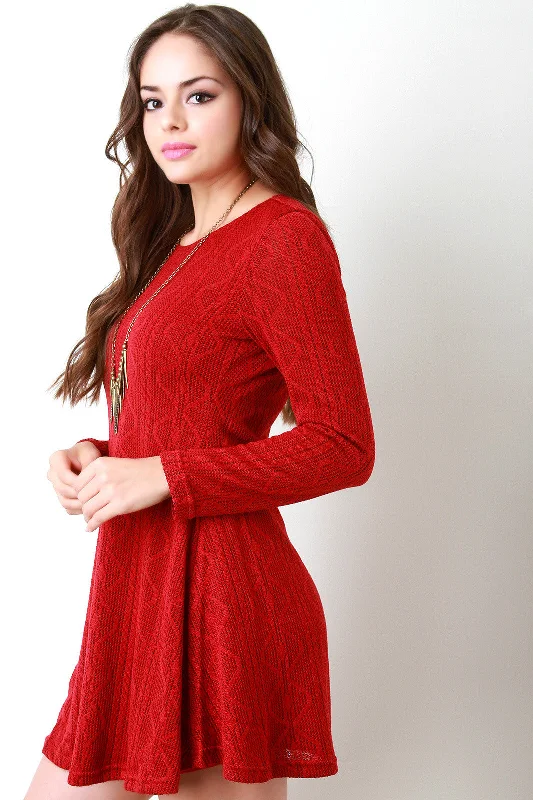 Patterned Knit Longsleeve Shift Dress