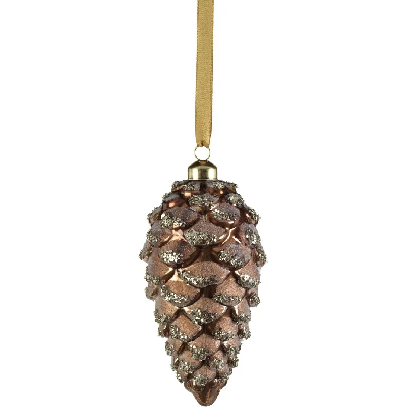 Dark Brown Glass Pine Cone Hanging Ornaments, Set of 12