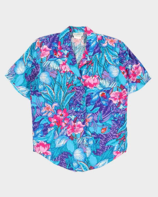 Aqua Floral Patterned Blouse - M