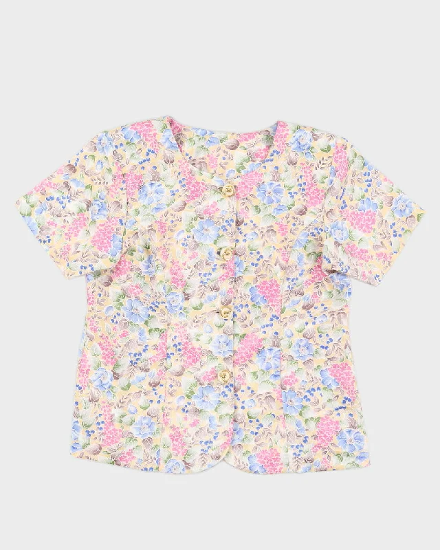 1990s Pink Floral Patterned Blouse - M