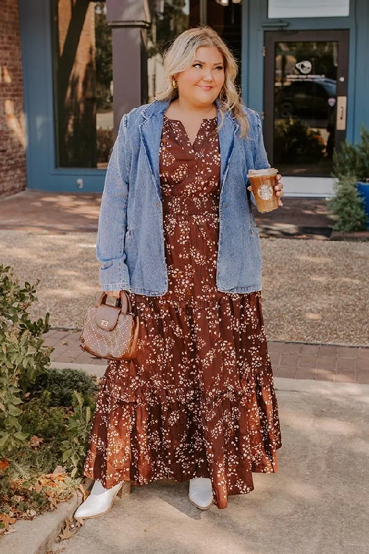 Polished Perfection Floral Maxi Dress in Dark Chocolate Curves