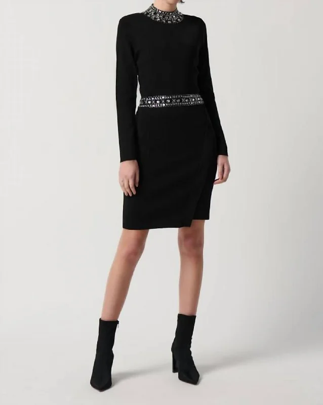 Sweater Dress With Rhinestones In Black