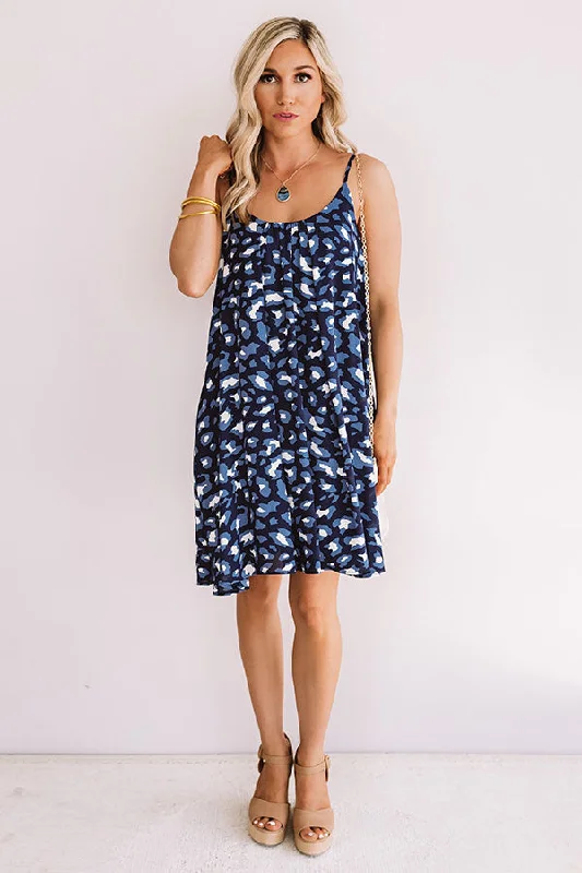 Saturday Sippin' Leopard Shift Dress in Navy