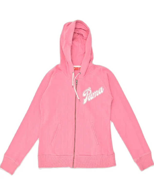 PUMA Womens Graphic Zip Hoodie Sweater UK 10 Small  Pink Cotton