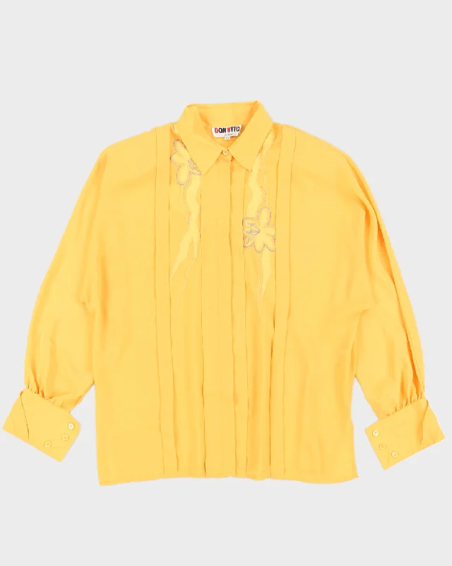 00s Yellow Embroidered Long Sleeve Blouse - L