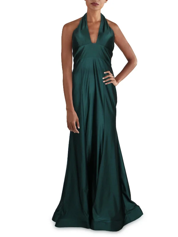 Juniors Womens Halter Maxi Evening Dress