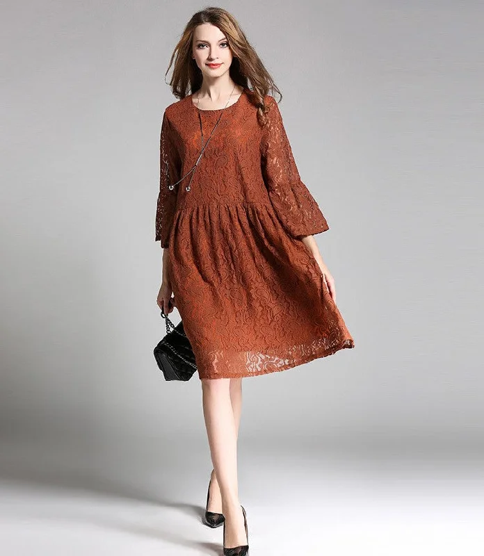 Plus Size Brown Lace Dress