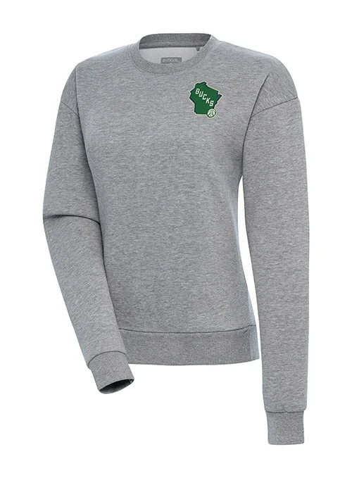 Women's Antigua Victory State Milwaukee Bucks Crewneck Sweatshirt