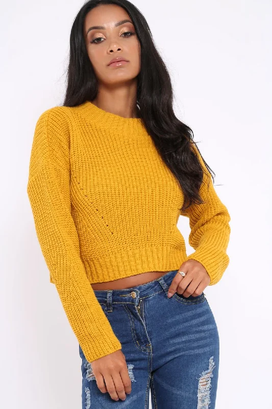 Mustard Cropped Knitted Jumper - Hennie