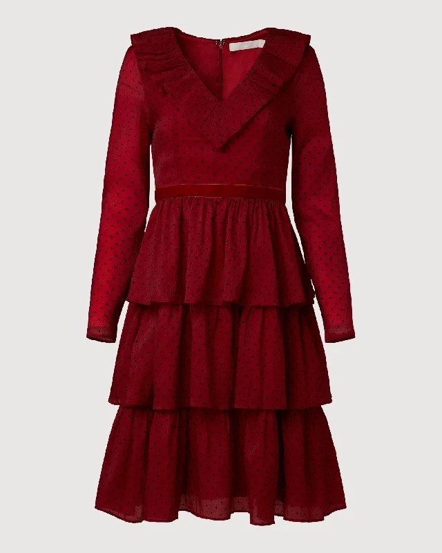 Rachel Parcell | Ruffle Tiered Midi Dress | Deep Red