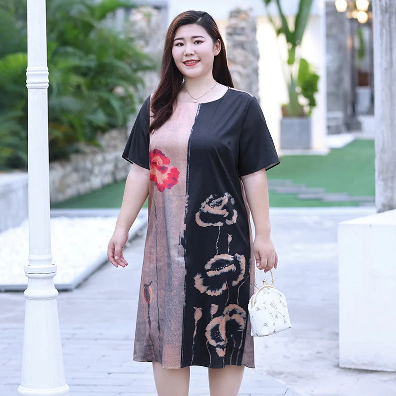 Plus Size Modern Oriental Flower Print Dress