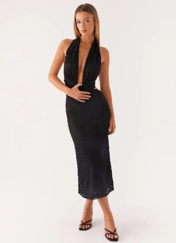 Charismatic Lace Midi Dress - Black