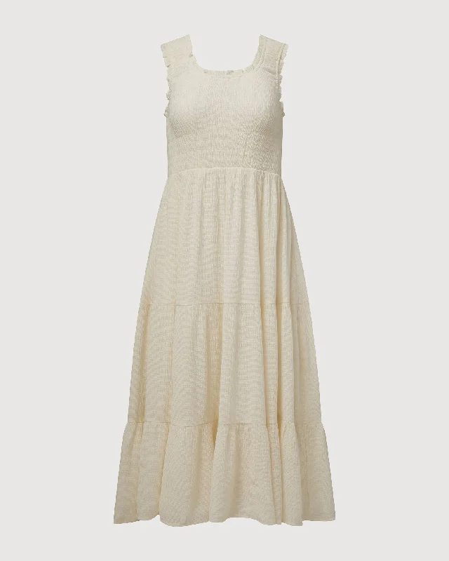 Rachel Parcell | Scooped Ruffle Midi Dress | Ivory