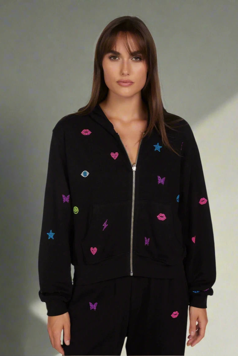 Lauren Moshi Lachelle Neon Stud Elements Zipper Hoodie