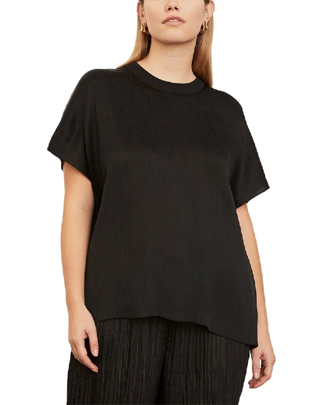 Vince Plus Rib Trim Flutter Sleeve Silk Shirt