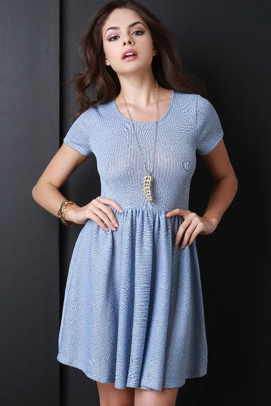 Ribbed Knit Round Neck Skater Dress