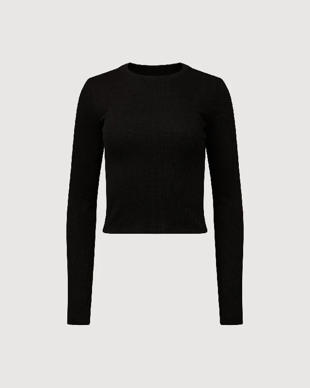 Rachel Parcell | Waffle Crewneck | Black