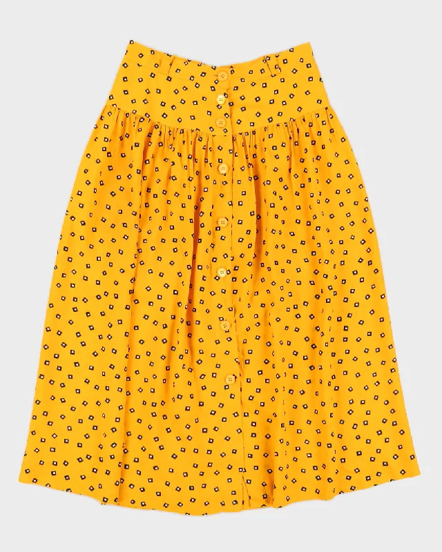 Yellow Patterned Midi Skirt - S