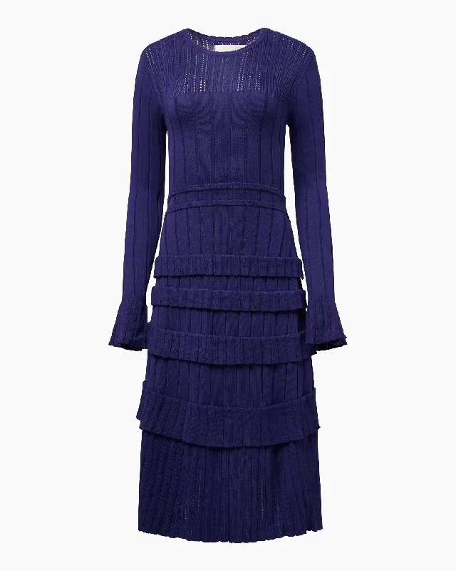 Rachel Parcell | Rib Midi Dress with Pointelle Ruffles | Navy Blue