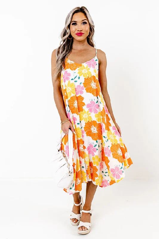 Sweet Georgia Peach Floral Midi Dress In Orange