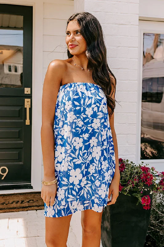 From Malibu Floral Mini Dress in Royal Blue