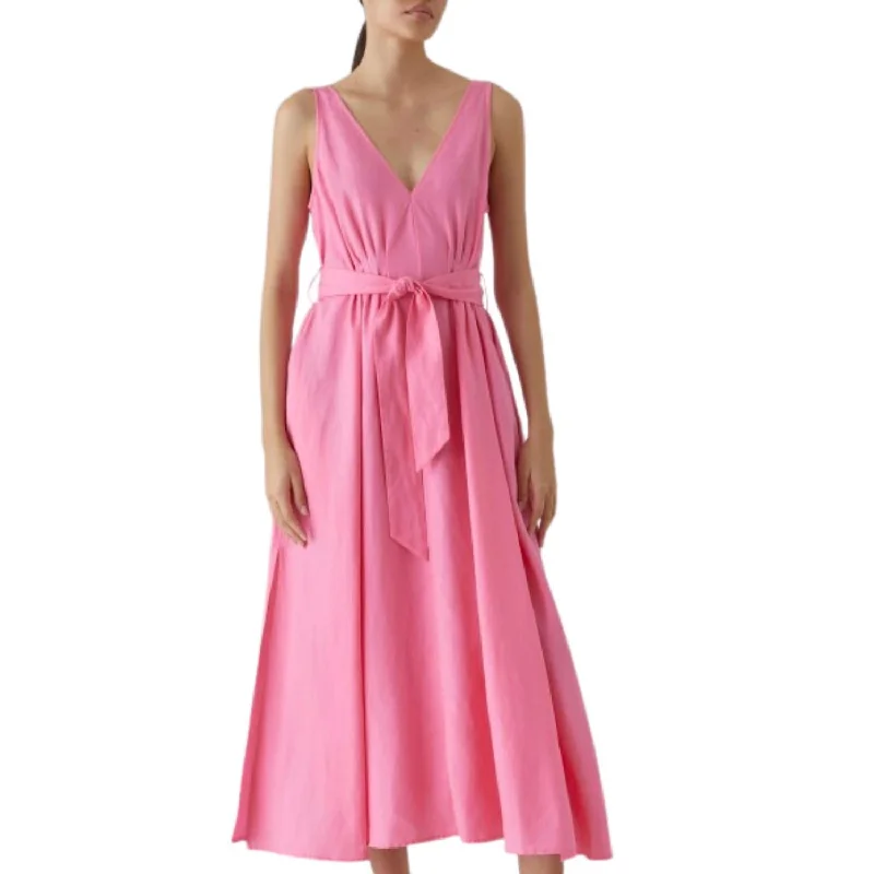 V-Neck Dart Dress In Pink Lillies