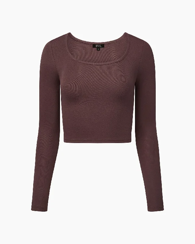 IVL Collective | Long Sleeve Cropped Scoop Neck Top | Pepper