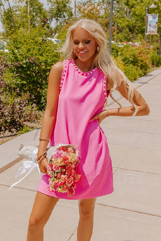 Cosmopolitans and Chit Chat Pearl Embellished Mini Dress in Fuchsia