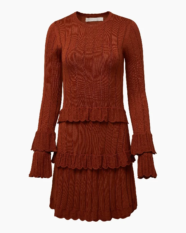 Rachel Parcell | Rib Mini Dress with Pointelle Ruffles | Camel