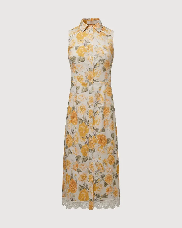 Rachel Parcell | Sleeveless Shirt Dress | Ivory Yellow