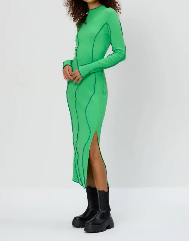 Wavy Seam Midaxi Dress In Green