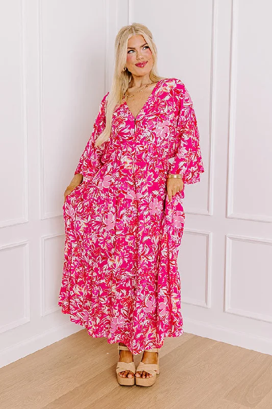 Blossom Breeze Floral Maxi In Hot Pink Curves