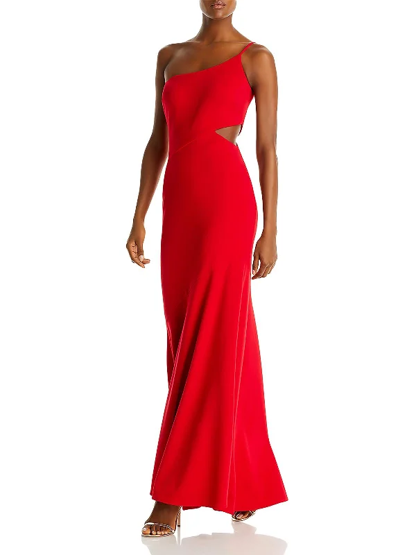 Womens Ruched One Shoulder Evening Dress