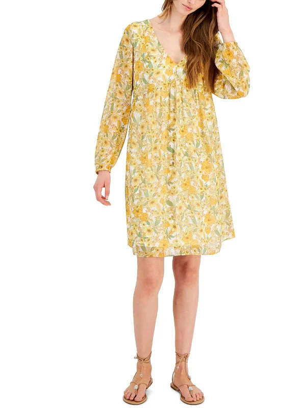 Womens Mini Floral Print Shift Dress