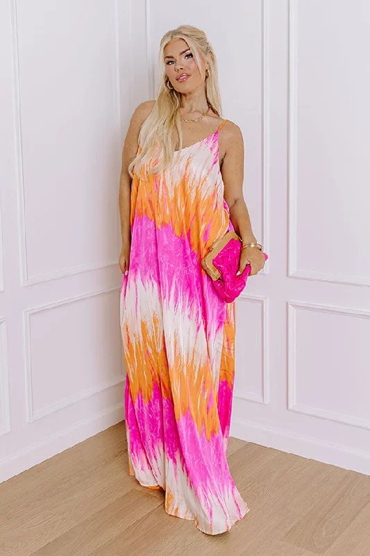 Bali Sunrise Satin Maxi Dress in Orange Curves