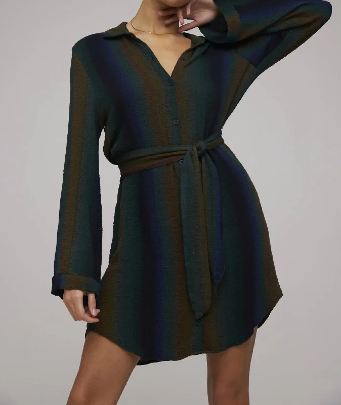 Mini Shirt Dress In Midnight Ombre Stripes